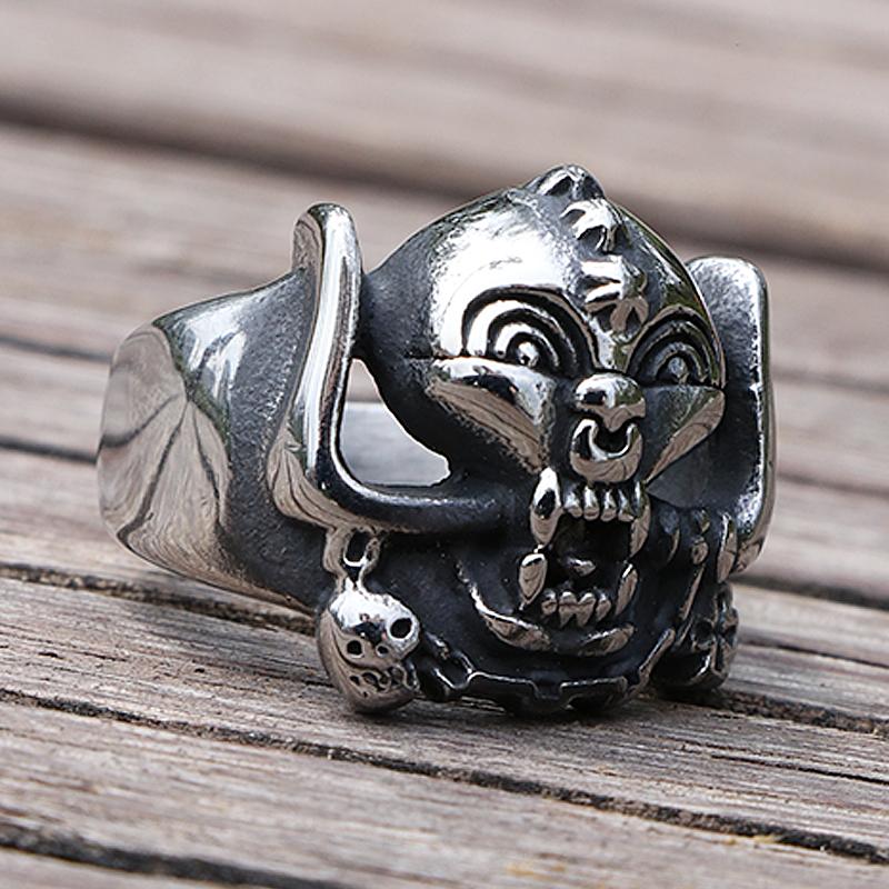 Gotischer Herren-Edelstahlring Ethnischer Retro-Stil Totenkopf Bikerringe Männlicher Rock Punk Ring Schmuck Geschenk für Ihn