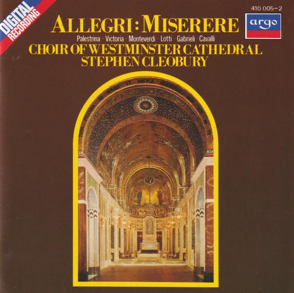 CD WESTMINSTER - Allegri/Monteverdi  4100052 Argo 1983 Germany Classical Used