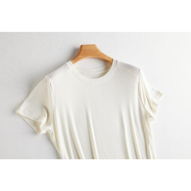 Women's Acetate Tencel Slim T-shirt Hundred Fashionable Tops Soft Skin-friendly Slash Short-sleeved