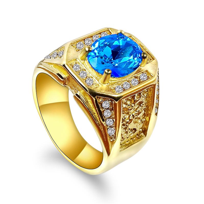 

European and American Jewelry Sapphire Men s Ring Women s Gold Vintage Court Sticky Diamond Titanium Steel Ring 2026 no. 8 сапфировый