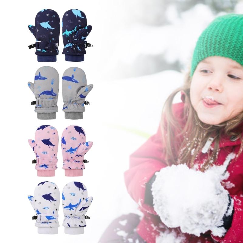 Spritzwasserfeste Fäustlinge Kinderhandschuhe Winddicht Kinder Winter Warm Schneehandschuhe Bedrucktes Walmuster Verdicken Thermofäustlinge