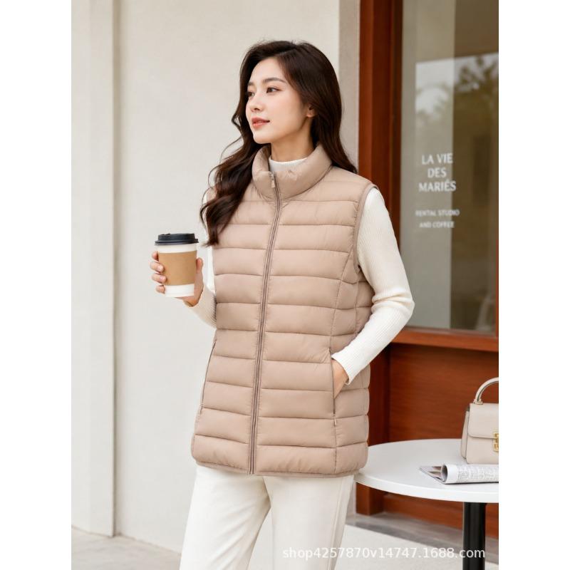 Women S Plus Size Stand Collar Sleeveless Padded Vest Casual