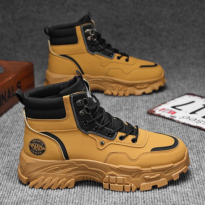 Men's High-Top Leather Boots - Autumn Breathable, Korean Style, Thick Sole, Versatile Hiking Shoes