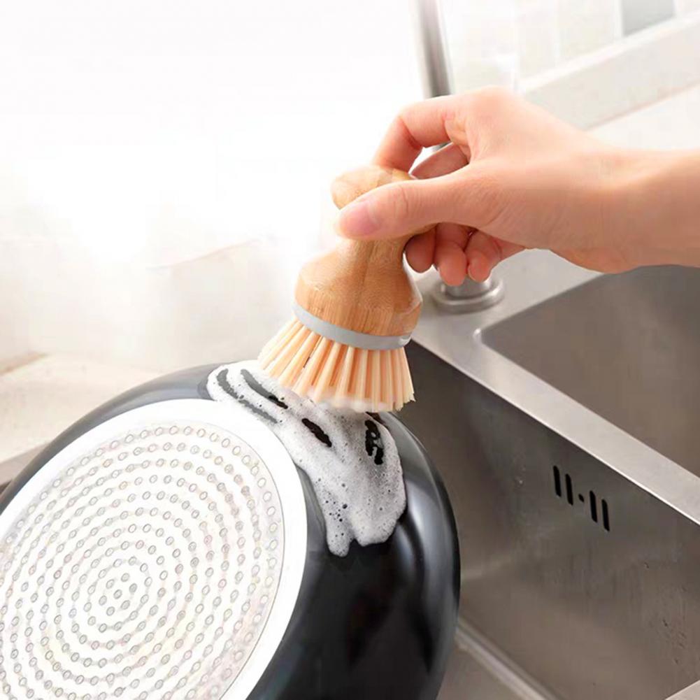 Dish Bamboo Scrub Brushes Pot Brush Round Mini Scrub Brush Natural Scrub Brush Wet Cleaning Scrubber for Wash Dishes Pots Pans