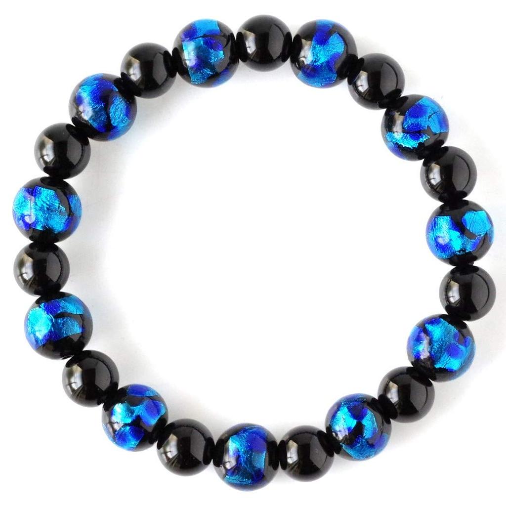 Natural Stone Power Stone Bracelet, Firefly Glass, Onyx, Men's and Women's Accessory, Inner Diameter Approx. 17.5cm