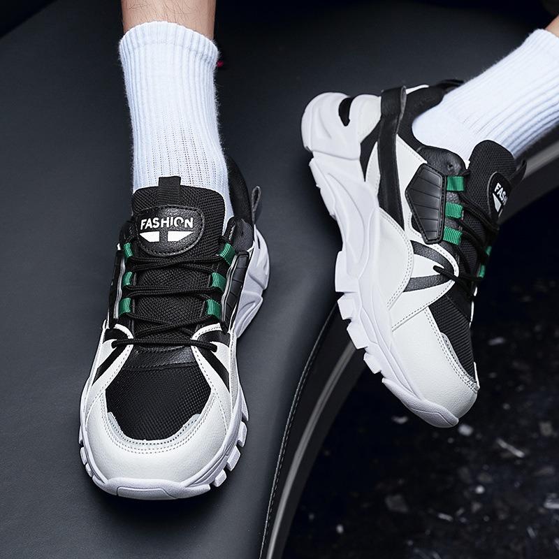 

Men s Colorblock Chunky Sneakers Breathable Mesh Non-slip Casual Sports Shoes 44 чорний