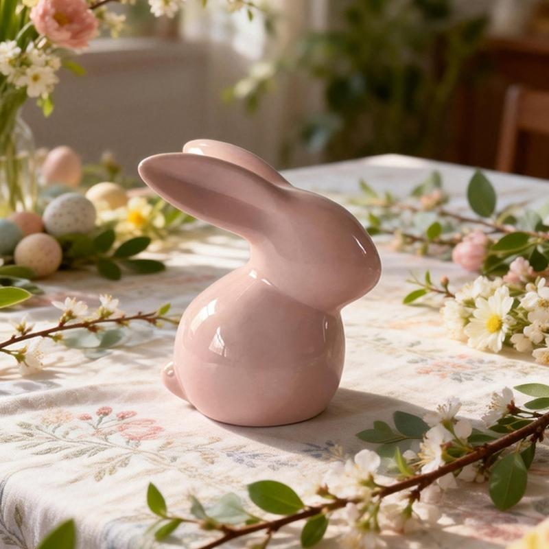 Basic Ceramic Rabbit Statue Sweet Small Animal Ornament Lovely Desk Decoration For Bookshelf Living Room Accent