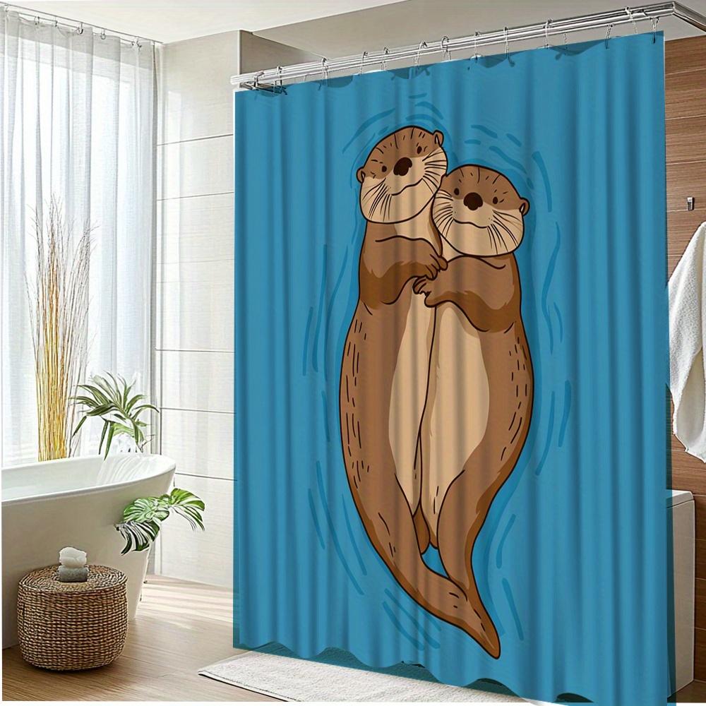 1pc Cute Otters Shower Curtain - Adorable Forest Animal Design, Durable Polyester Fabric, 70. 8x70. 8 Inches with 12 Hooks,