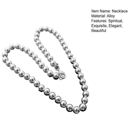Colier Argintiu cu Lanț cu Bile de 8 mm, Handmade, Aliaj, Margele Golite, pentru Femei, Bărbați, Purtare Zilnică, Cadou, Întâlniri, Petreceri