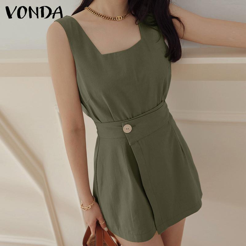 

VONDA Летние Женщины 2 шт. Комплекты Майки без рукавов с квадратным вырезом Эластичные шорты на талии