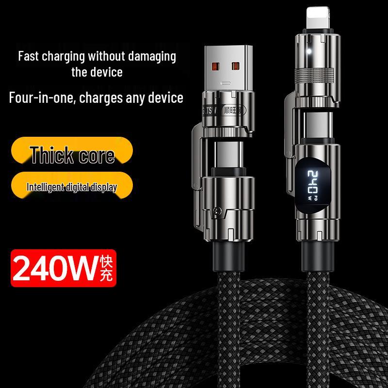 

240W Super Fast Charging 4-in-1 Car Cable with Real-time Display