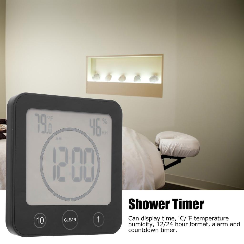 Waterproof Shower Clock for Bathroom Countdown Timer Alarm Thermometer Hygrometer