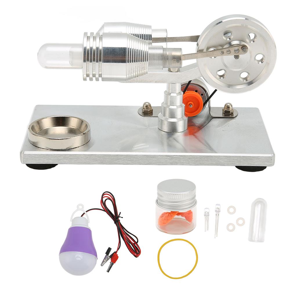 Stirling Engine Motor Model Low Temperature Stainless Steel Base Plate Zinc Alloy Glass Educational