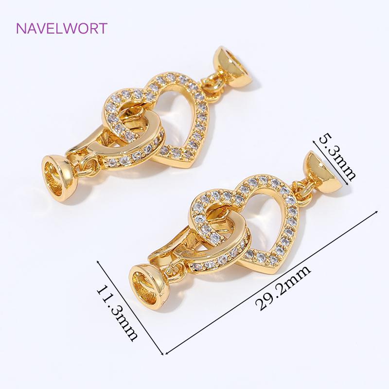 18K Gold Plated Heart-shaped Pearl Clasps For Bracelets Making,Brass Zircon Connector Clasps,Locks For Jewelry,DIY Accessories