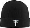 Black Knitted Beanie with Faith Over Fear  Cross Patch Religious Inspirational Winter Warm Skull Cap for Unisex Women