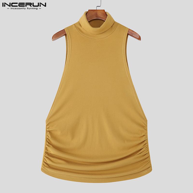 INCERUN Men High Neck Sleeveless Cutout Side Casual Loose Knitted Tank Tops