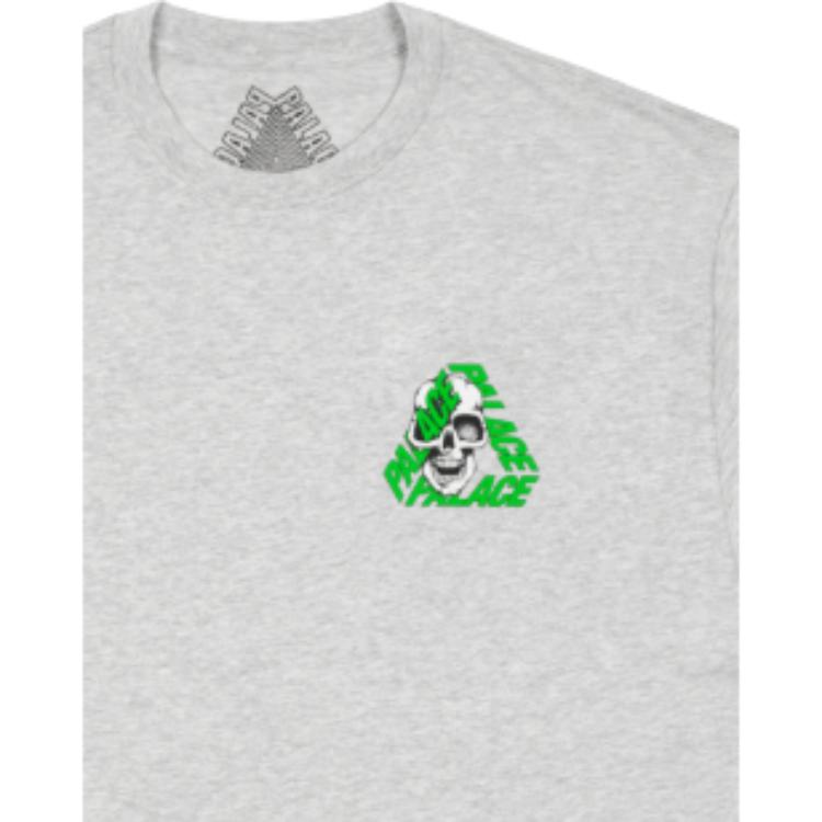 Palace P3 Skull T-Shirt Grey Marl Unisex Tops P28TS144