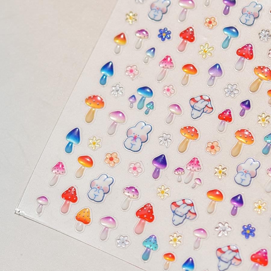 1Pcs 5D Nail Stickers Cartoon Jelly Mushroom Rabbit Nail Art Sticker Nail Decoration Slider Decal Adhesive Transfer Part