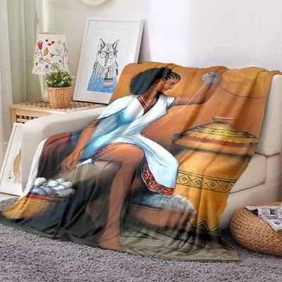 Cartoon Africa Ethiopian Custom Painting Art Soft Flannel Blanket for Bed Bedroom Sofa Picnic,Throw Blanket for Outdoors Leisure