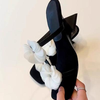 Blumen Damen Hausschuhe Mittelhohe Absätze Kleiderschuhe Sommer Designer Sandalen Frau 2025 Elegant Neue Pumps Luxus Sandalias Mujer