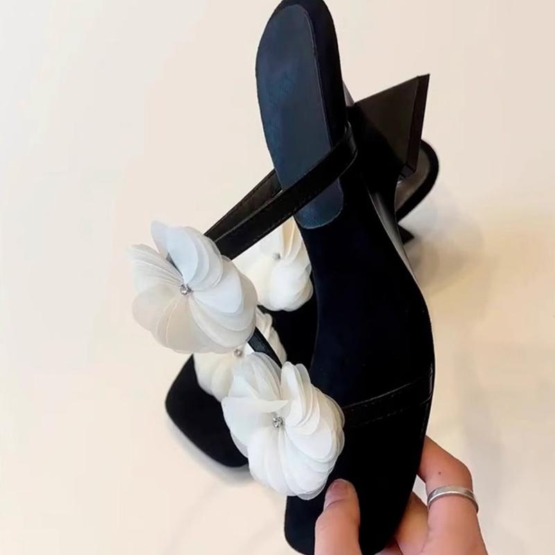 Mode Blume Damen Hausschuhe Mittelhohe Absätze Mode Kleiderschuhe Sommer Designer Sandalen Frau 2025 Elegant Neue Pumps Luxus Sandalias Mujer