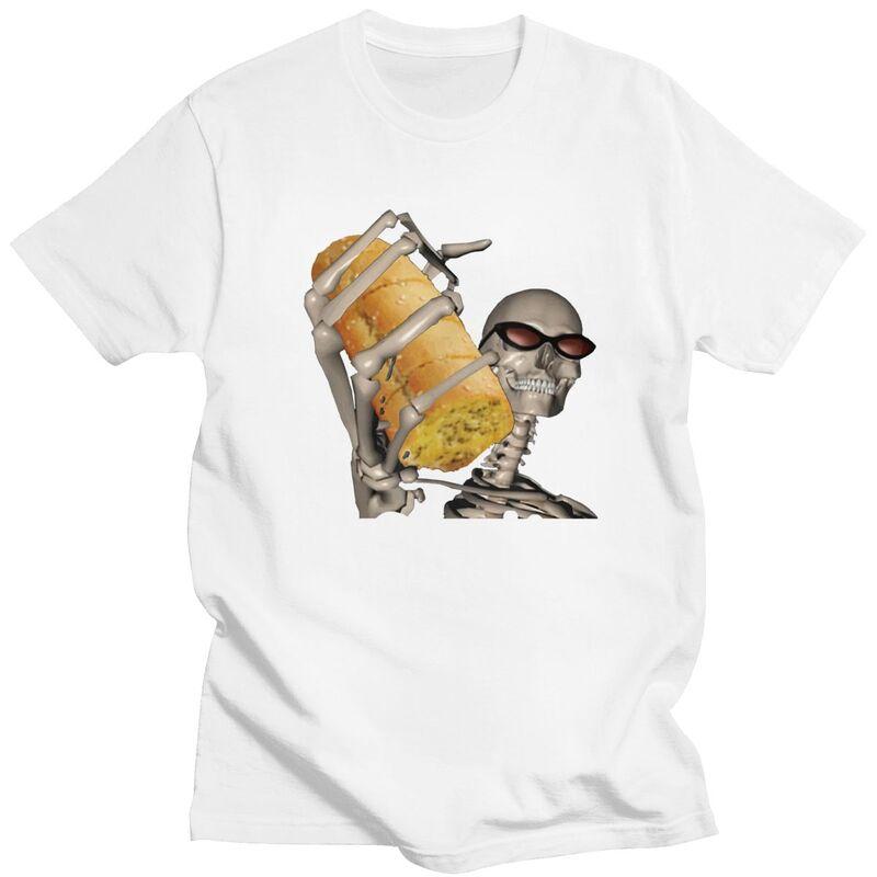 Custom Trendy Garlic Bread Skeleton Evil Skeleton Funny Meme T Shirt Men Pure Cotton Tshirt Leisure Tees Streetwear Tshirts