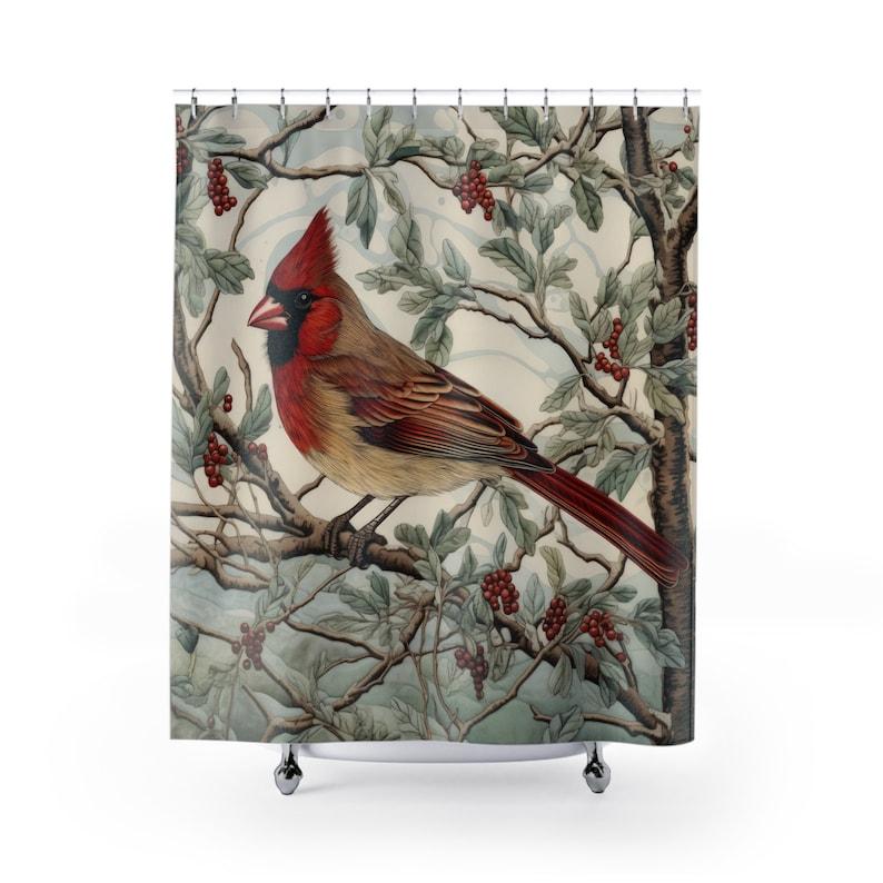 

Victorian William Morris Cardinal Shower Curtain, Classic Winter Christmas Animal Bathroom Decor 90x180cm35x71in