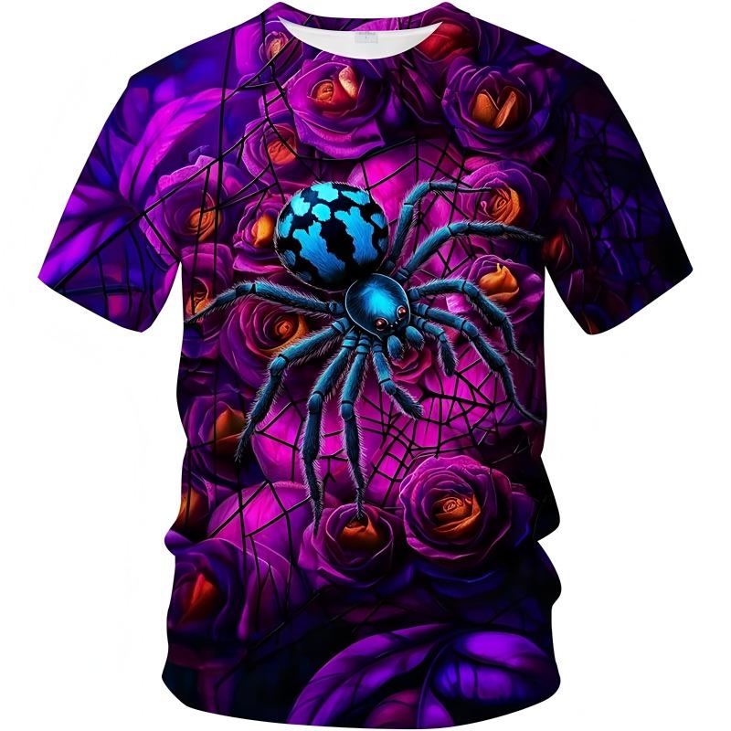 Street Fashion Men's Clothing 3D Digital Printing Spider Graphic T-shirt Round Neck Short Sleeved New In Tops Funny T-shirts Men
