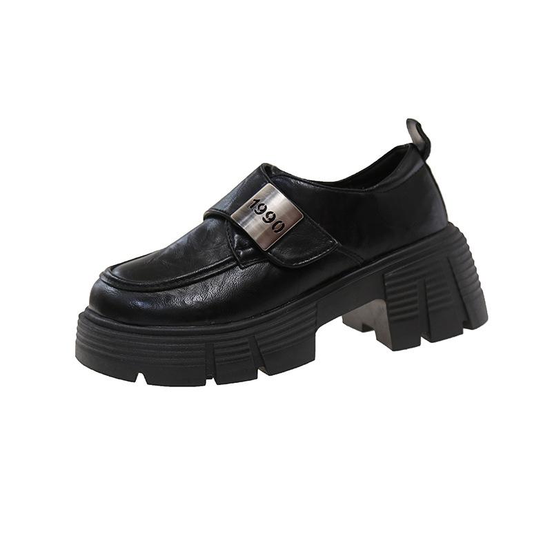 

High-heeled uniform JK small leather shoes women s 2025 autumn new British style shallow mouth pedal high-heeled commuter loafers 35 чёрный