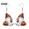 Skin Friendly Earrings 1 Pair White Ghost Pumpkin Drink Earrings, Gothic Hip Hop Halloween Drop Cute Novelty Jewelry Gift for Women Party Accessories
