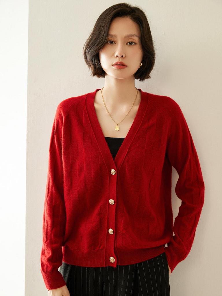 Women's Cashmere Knit Cardigan with Metal Buttons - Autumn/Winter Loose Fit Sweater
