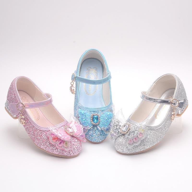 Girls' High-Heeled Princess Shoes, New Spring and Autumn Children's Single Shoes, Elsa Angel Butterfly Shoes, Fashionable Baby Shoes for Girls