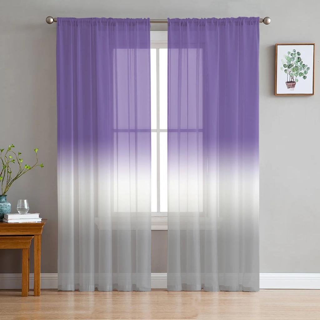 Pink White Grey Gradient Ombre Tulle Curtains For Living Room Kitchen Decoration Chiffon Window Treatments Voile Sheer Curtain