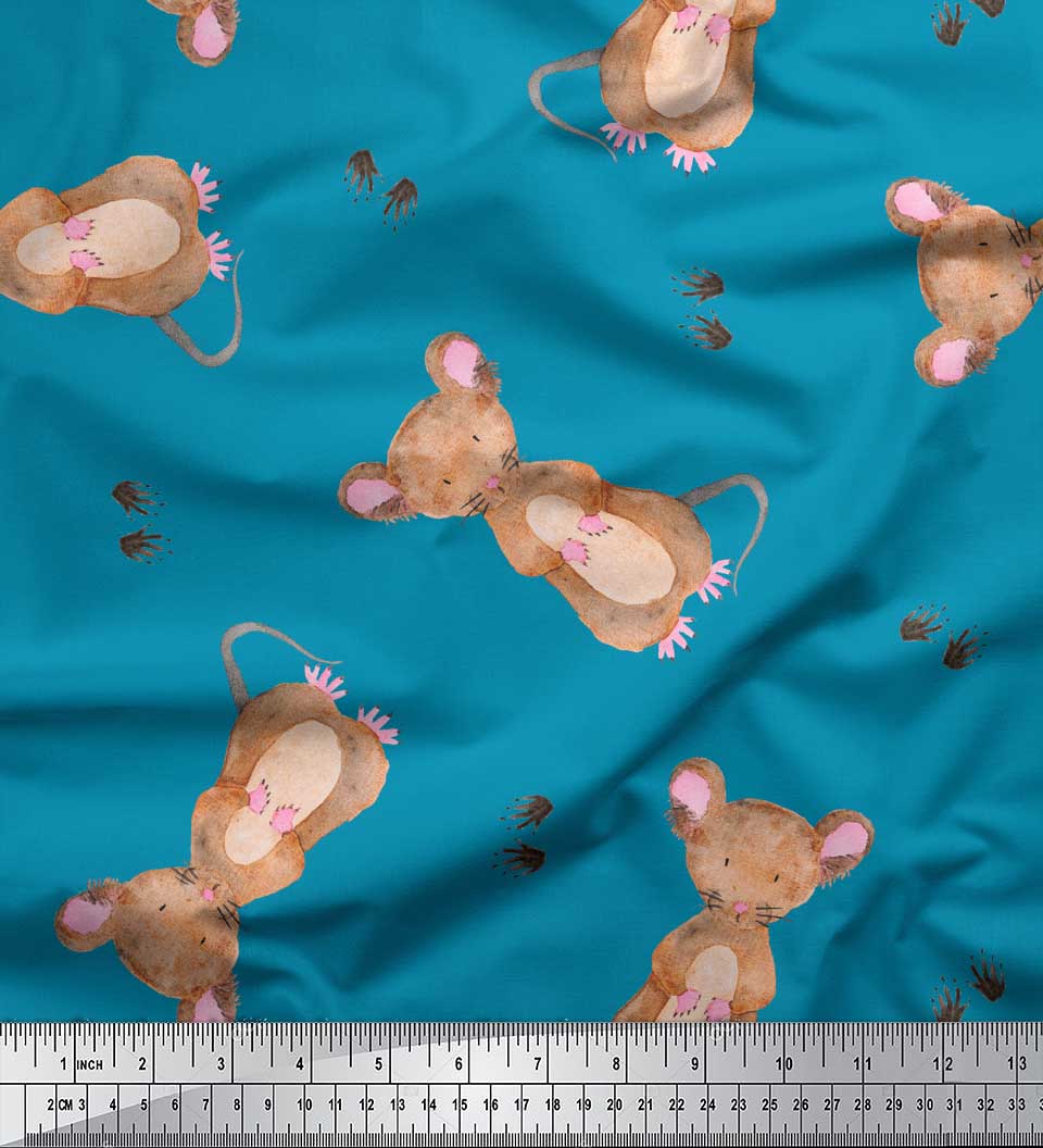 

Тканина Soimoi Beige Poly Crepe Footprints & Mouse Kids Printed Тканина 1 метр 42 дюйма 42 Inch Wide - Poly Crepe синій