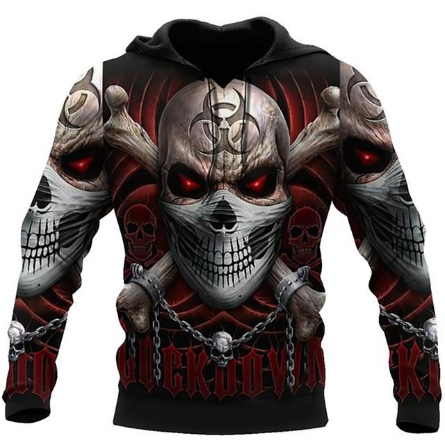 3D Printed Skull Graphics Men's Hoodie Tops Fashion Unisex Sweatshirt Spring Hip Hop Streetwear Oversized Casual Men's Clothing