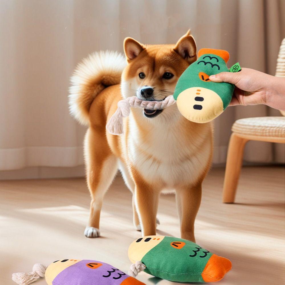 Fish Shaped Dog Squeaky Toy Plush Grind Teeth Toy Cute Chew Play Toy  for Relieve Boredom