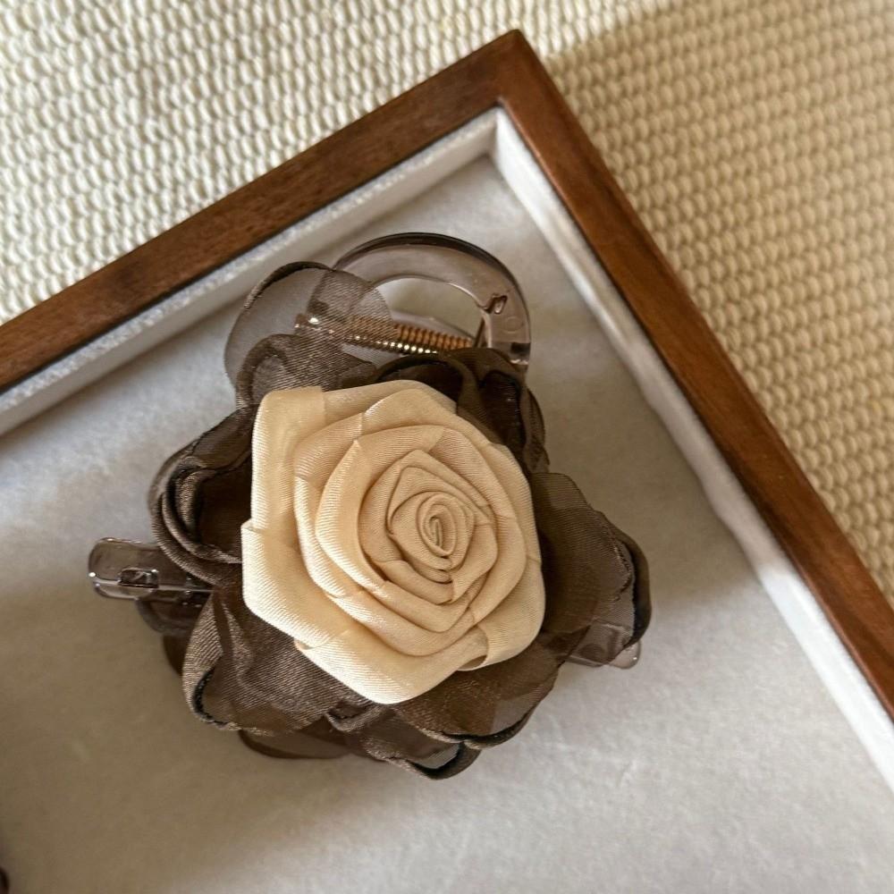 Elegant Rose Flower Hair Clip Mesh Half-Up Hair Claw Hair Accessories Double-Sided Floral Hairpin