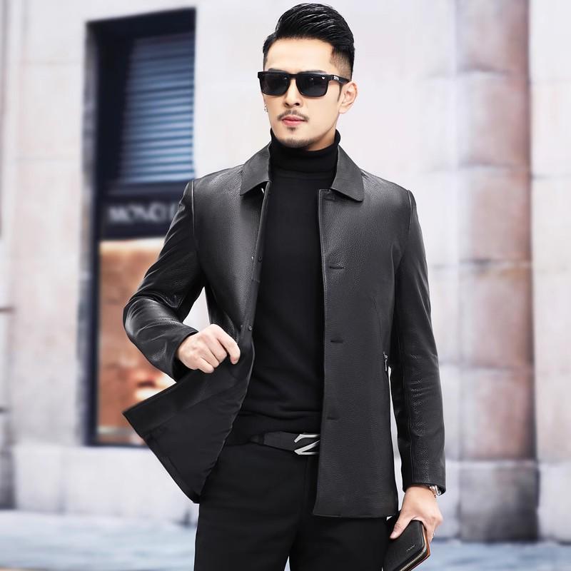 Jachetă nouă de piele pentru bărbați, trenci de lungime medie, jachetă de piele cu costum simplu, la modă, business casual