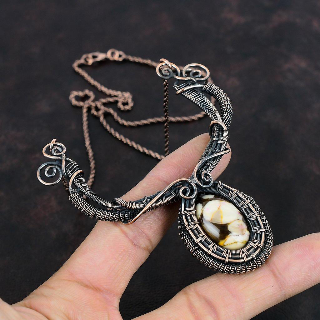 Peanut Wood Jasper Necklace Copper Wire Wrapped Gemstone Necklace Dainty Necklace Copper Wire Jewelry Handmade Decent Necklace Gifts For Her
