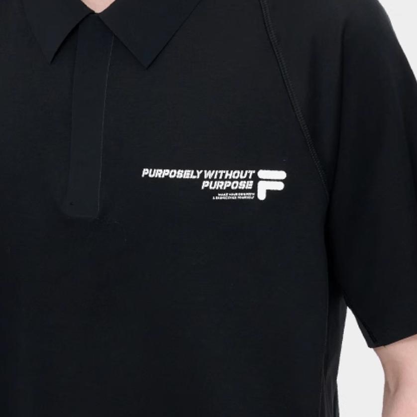 FILA Urban Tech Breathable Letter Sports Polo Shirt Men tops Deep-Black T11M421111F-BK