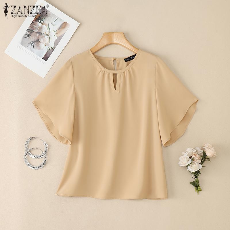 ZANZEA Bluză simplă de vară cu mânecă scurtă și gât rotund casual pentru femei