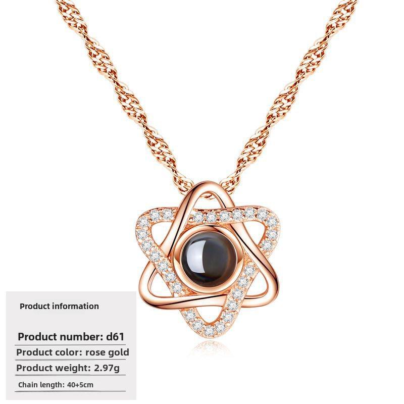S925 Silver Peach Heart Projection Necklace 'I Love You' in 100 Languages