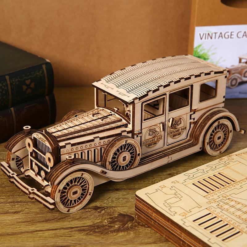 3D Wooden Puzzle Classic Car Model Assembly Retro Vintage Vehicle Toys DIY Educational Building Sets Gifts for Kids Adults