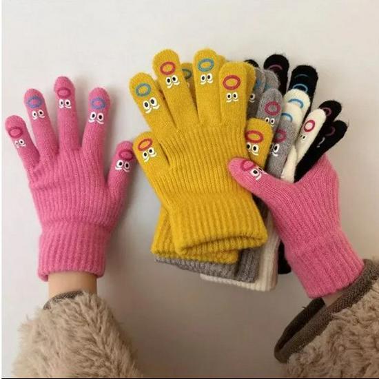 Funny Expression Fingerless Touchscreen Gloves for Women - Warm Knitted Wool for Autumn and Winter Cycling