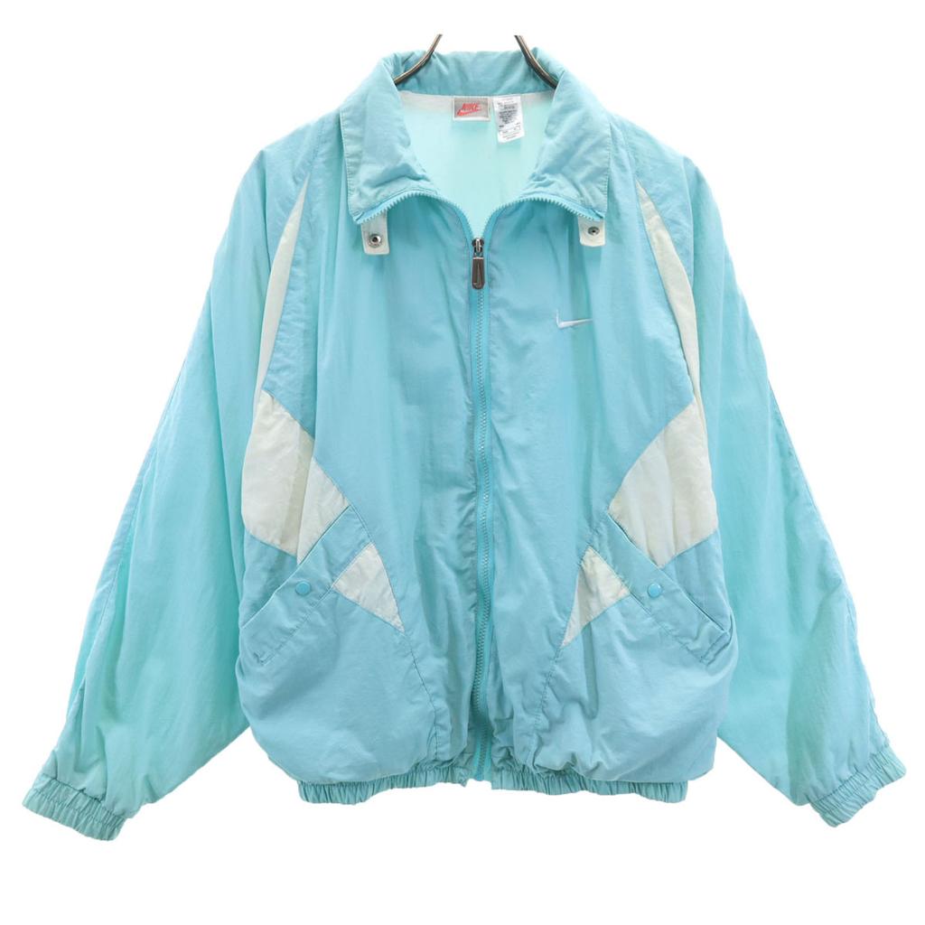 Nike 90s Old Silver Tag Nylon Jacket XL Light Blue Swoosh Women Used