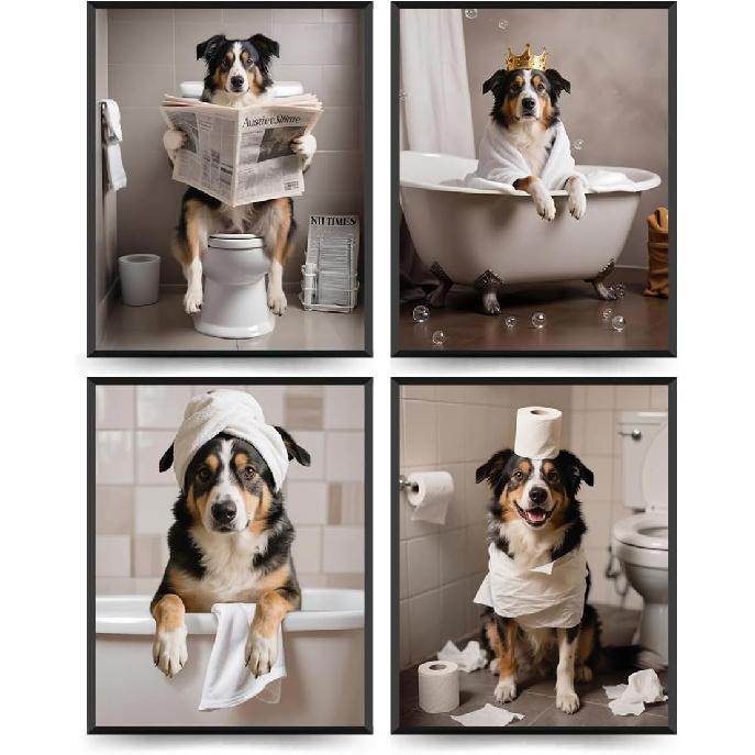 ETVISO Dachshund Bathroom Decor Set of 4, Funny Cute Bathroom Dachshund Dog Wall Art for Home (8x10 Unframed) Australian