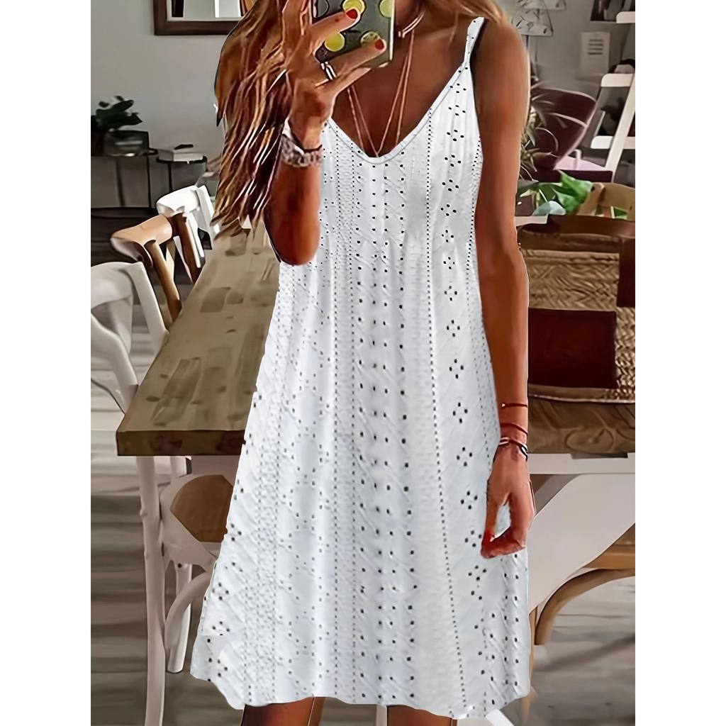 Europe and The United States Plus Size Women's Summer Cutout Jacquard V-Neck Strap Solid Color Dress