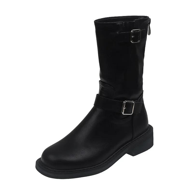 Chunky Women Short Boots Fashion Side Zippers Platform Thick Heel Motorcycle Booties Retro Style Autumn Winter Female Shoes