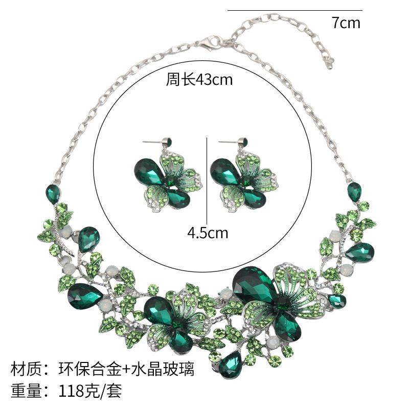 Flower Necklace Earrings Set Crystal Jewelry Dress Banquet Women'S Accessories