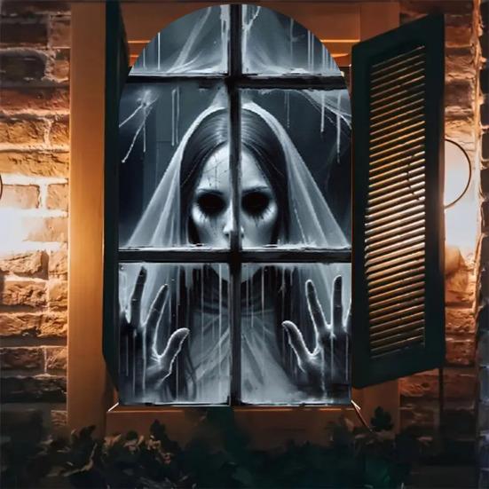 Halloween Ghost Decoration Spooky Light-up Wall Decor Lighted Hologram Scary Witch Clown for Horror Themed Party Haunted House Decoration